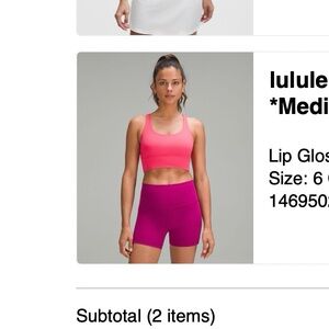 GUC lululemon Energy Longline Bra, B-D cups, lipgloss size 6